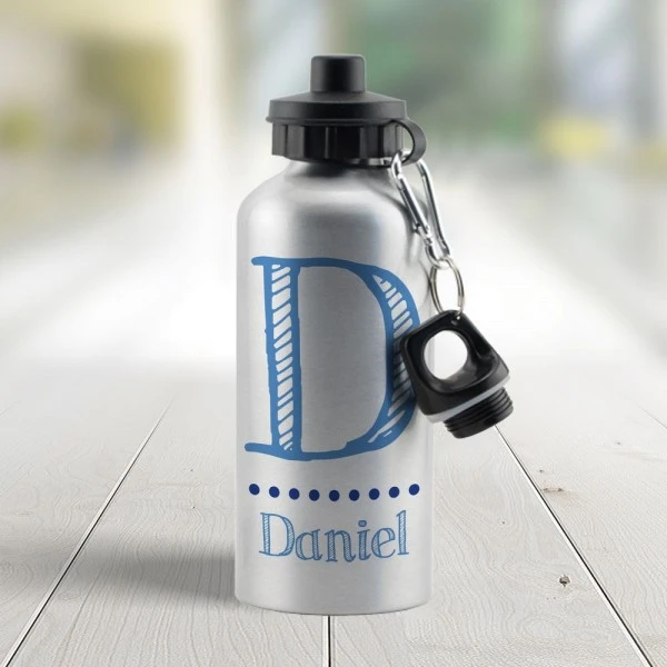Personalised Blue Name Silver Drinks Bottle 2 Personalised Blue Name Silver Drinks Bottle - Image 2
