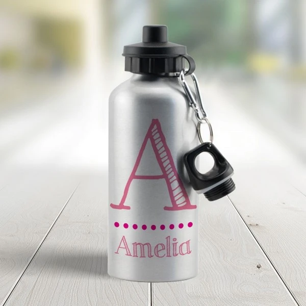 Personalised Pink Name Silver Drinks Bottle 2 Personalised Pink Name Silver Drinks Bottle - Image 2