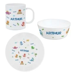 Personalised Dinosaur Plastic Breakfast Set -PERSONALISE STORE 4004003 2
