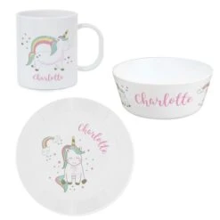 Personalised Unicorn Plastic Breakfast Set -PERSONALISE STORE 4004242 2