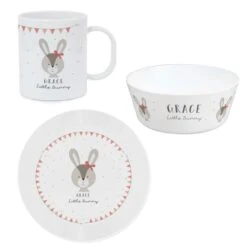 Personalised Little Bunny Pink Plastic Breakfast Set -PERSONALISE STORE 4004510 2