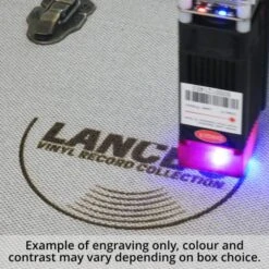 Personalised 12 Inch Record Storage Box - Light Blue Leather Effect With Metal Trim - Record Laser Etched -PERSONALISE STORE all 12 inch record boxes laser 01