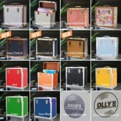 Personalised 12 Inch Record Storage Box - Orange Leather Effect With Metal Trim - Record Sticker -PERSONALISE STORE all 12 inch record boxes 1 1 2