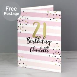 Personalised Gold And Pink Stripe Birthday Card