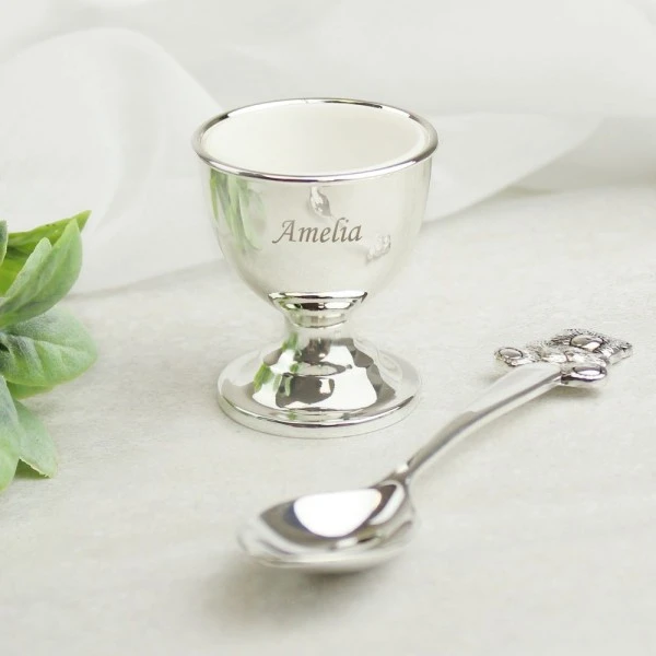 Personalised Silver Egg Cup & Spoon 1 Personalised Silver Egg Cup & Spoon