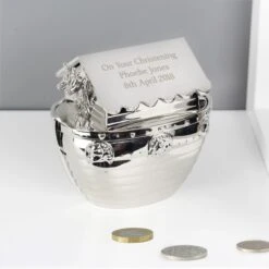 Personalised Silver Noahs Ark Money Box -PERSONALISE STORE p010222 2