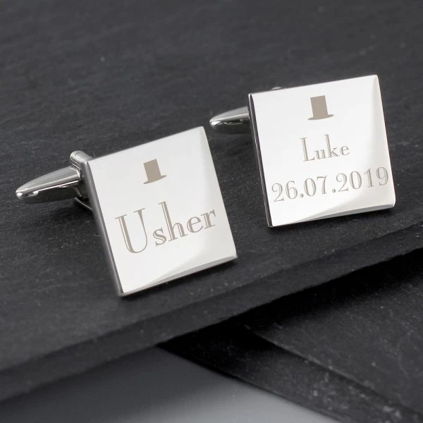Personalised Decorative Wedding Usher Square Cufflinks 1 Personalised Decorative Wedding Usher Square Cufflinks