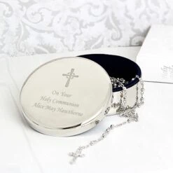 Personalised Rosary Beads And Cross Round Trinket Box -PERSONALISE STORE p0102h18 3