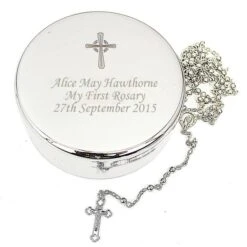 Personalised Rosary Beads And Cross Round Trinket Box -PERSONALISE STORE p0102h18 8