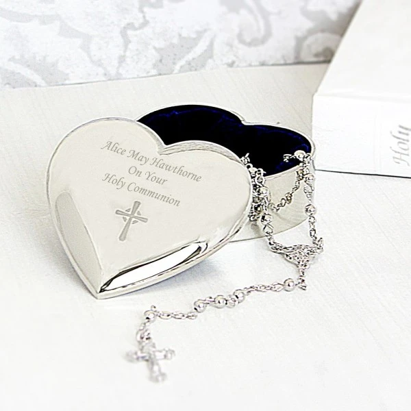 Personalised Rosary Beads And Cross Heart Trinket Box 4 Personalised Rosary Beads And Cross Heart Trinket Box - Image 4