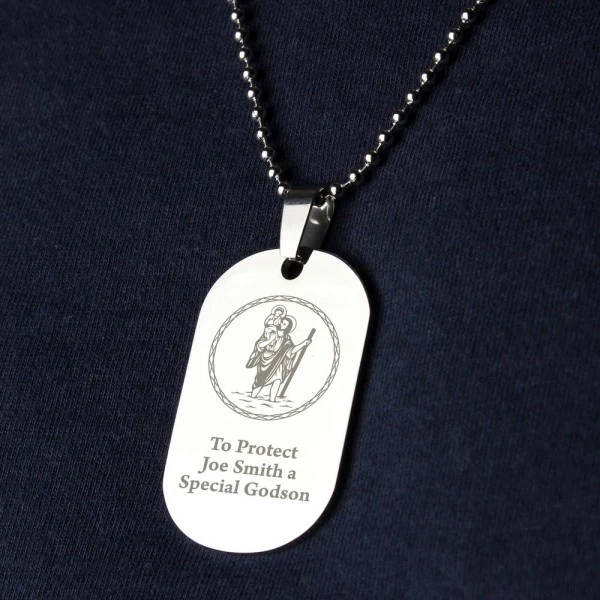 Personalised St Christopher Stainless Steel Dog Tag Necklace 1 Personalised St Christopher Stainless Steel Dog Tag Necklace