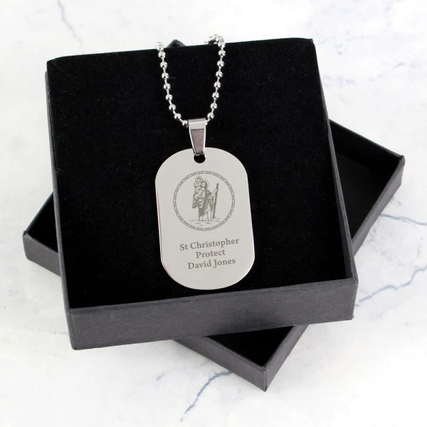 Personalised St Christopher Stainless Steel Dog Tag Necklace 4 Personalised St Christopher Stainless Steel Dog Tag Necklace - Image 4