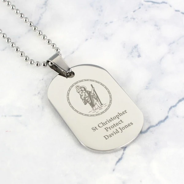 Personalised St Christopher Stainless Steel Dog Tag Necklace 5 Personalised St Christopher Stainless Steel Dog Tag Necklace - Image 5