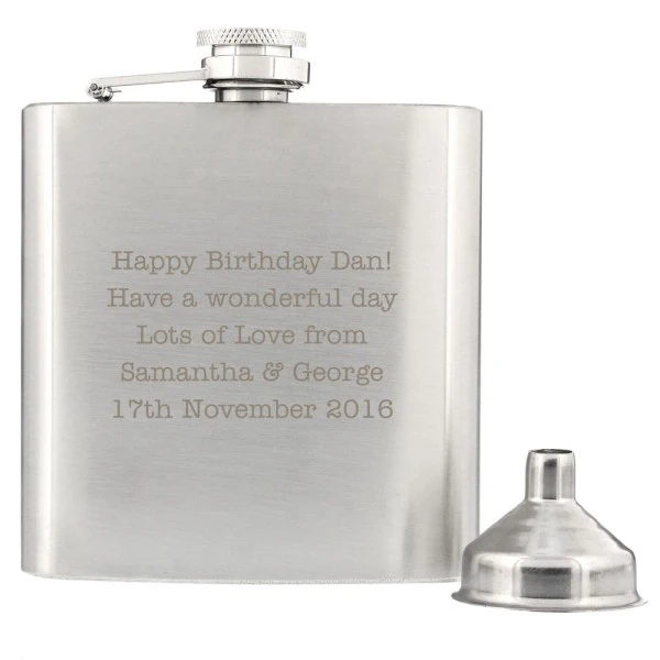 Personalised Any Message Stainless Steel Hip Flask 2 Personalised Any Message Stainless Steel Hip Flask - Image 2