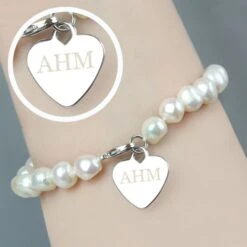 Personalised White Freshwater Pearl Initial Bracelet -PERSONALISE STORE p0102u60 6