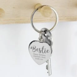 Personalised #Bestie Diamante Heart Keyring -PERSONALISE STORE p0102u99 2