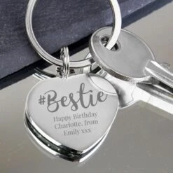 Personalised #Bestie Diamante Heart Keyring -PERSONALISE STORE p0102u99 3