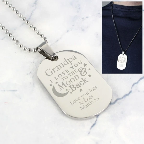 Personalised "To The Moon & Back..." Stainless Steel Dog Tag Necklace 3 Personalised "To The Moon & Back..." Stainless Steel Dog Tag Necklace - Image 3