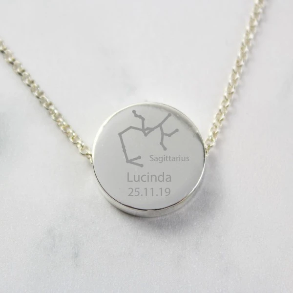 Personalised Sagittarius Zodiac Star Sign Silver Tone Necklace (November 22nd - December 21st) 1 Personalised Sagittarius Zodiac Star Sign Silver Tone Necklace (November 22nd - December 21st)