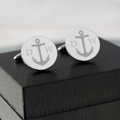 Personalised Anchor Round Cufflinks -PERSONALISE STORE p0102v44 2