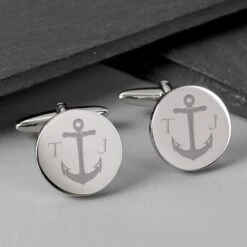 Personalised Anchor Round Cufflinks -PERSONALISE STORE p0102v44 4