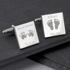 Personalised Hands And Feet New Baby Square Cufflinks