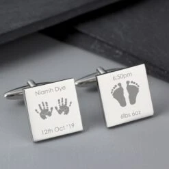Personalised Hands And Feet New Baby Square Cufflinks -PERSONALISE STORE p0102v48 2