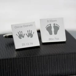 Personalised Hands And Feet New Baby Square Cufflinks -PERSONALISE STORE p0102v48 3