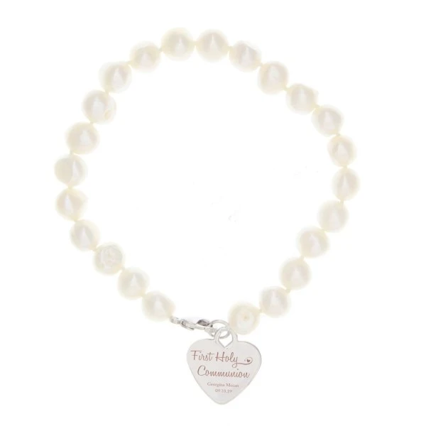 Personalised First Holy Communion Swirls & Hearts White Freshwater Pearl Bracelet 2 Personalised First Holy Communion Swirls & Hearts White Freshwater Pearl Bracelet - Image 2