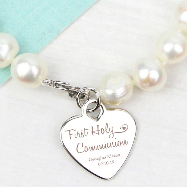 Personalised First Holy Communion Swirls & Hearts White Freshwater Pearl Bracelet 5 Personalised First Holy Communion Swirls & Hearts White Freshwater Pearl Bracelet - Image 5