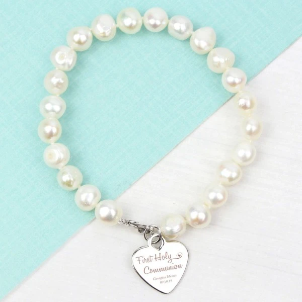 Personalised First Holy Communion Swirls & Hearts White Freshwater Pearl Bracelet 6 Personalised First Holy Communion Swirls & Hearts White Freshwater Pearl Bracelet - Image 6