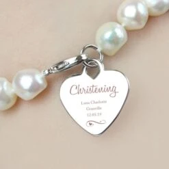 Personalised Christening Swirls & Hearts White Freshwater Pearl Bracelet -PERSONALISE STORE p0102v74 3