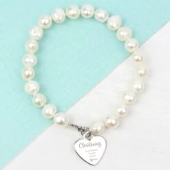 Personalised Christening Swirls & Hearts White Freshwater Pearl Bracelet -PERSONALISE STORE p0102v74 4