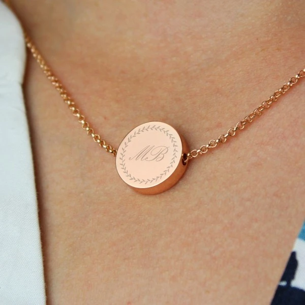 Personalised Wreath Initials Rose Gold Tone Disc Necklace 3 Personalised Wreath Initials Rose Gold Tone Disc Necklace - Image 3