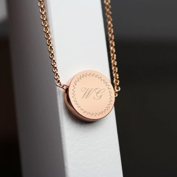 Personalised Wreath Initials Rose Gold Tone Disc Necklace 4 Personalised Wreath Initials Rose Gold Tone Disc Necklace - Image 4