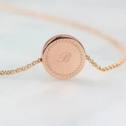 Personalised Wreath Initials Rose Gold Tone Disc Necklace 12 Personalised Wreath Initials Rose Gold Tone Disc Necklace -PERSONALISE STORE p0102v78 4