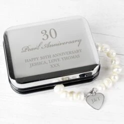 Personalised Anniversary Silver Box And Pearl Bracelet