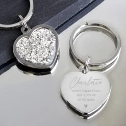 Personalised Name And Message Diamante Heart Keyring