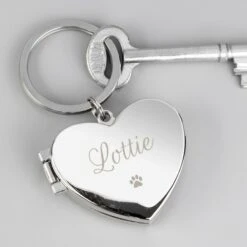 Personalised Paw Print Heart Photo Frame Keyring