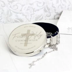 Personalised First Holy Communion Round Trinket Box & Rosary Beads Set -PERSONALISE STORE p0102x12 2