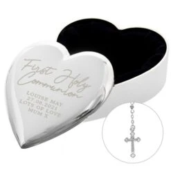 Personalised First Holy Communion Rosary Beads And Cross Heart Trinket Box -PERSONALISE STORE p0102x13 2
