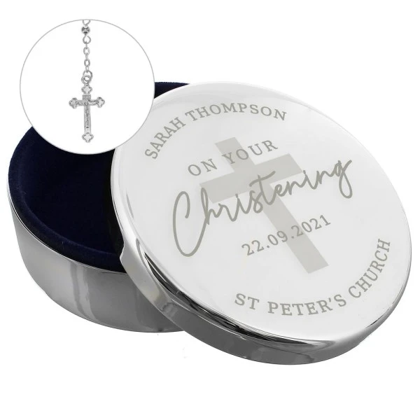 Personalised Christening Round Trinket Box & Rosary Beads Set 3 Personalised Christening Round Trinket Box & Rosary Beads Set - Image 3