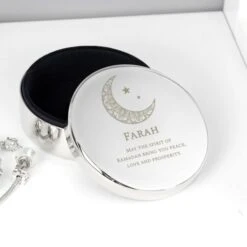 Personalised Eid And Ramadan Round Trinket Box