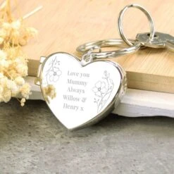 Personalised Floral Heart Photo Frame Keyring -PERSONALISE STORE p0102z25 3