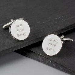 Personalised Any Message Round Cufflinks -PERSONALISE STORE p010477 2