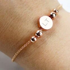 Personalised Rose Gold Tone Initials Disc Bracelet -PERSONALISE STORE p0104j25 5