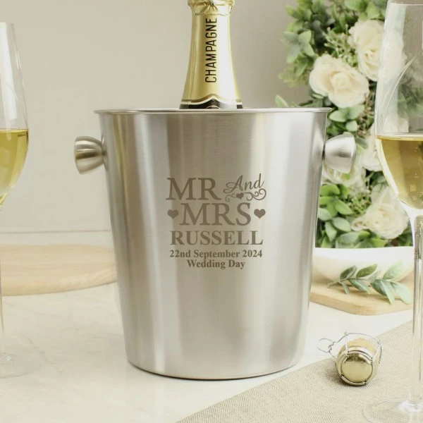 Personalised Mr & Mrs Stainless Steel Ice Bucket 1 Personalised Mr & Mrs Stainless Steel Ice Bucket