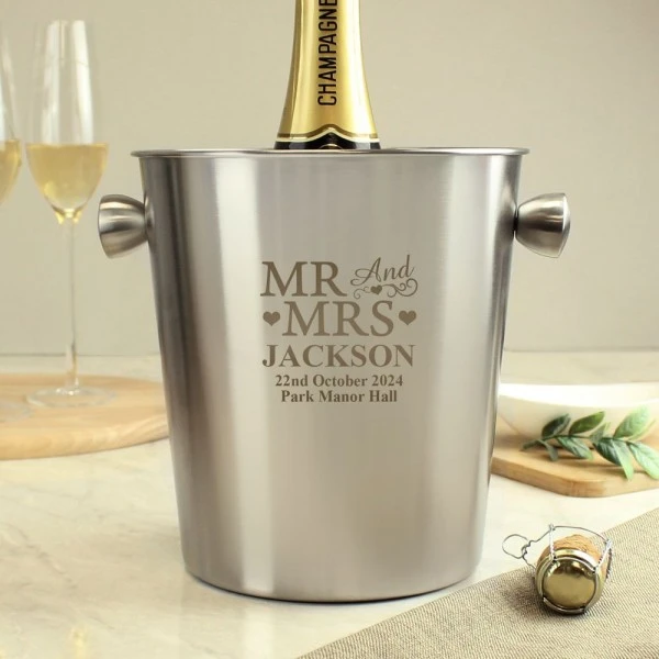 Personalised Mr & Mrs Stainless Steel Ice Bucket 2 Personalised Mr & Mrs Stainless Steel Ice Bucket - Image 2