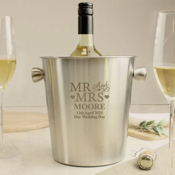 Personalised Mr & Mrs Stainless Steel Ice Bucket 3 Personalised Mr & Mrs Stainless Steel Ice Bucket - Image 3
