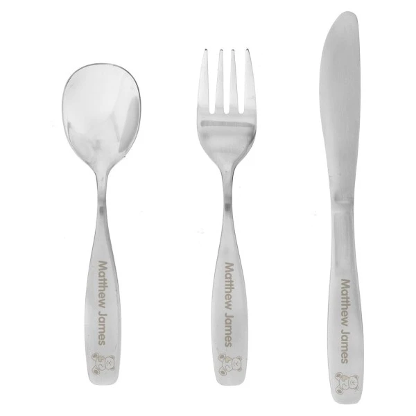 Personalised 3 Piece Teddy Cutlery Set 2 Personalised 3 Piece Teddy Cutlery Set - Image 2